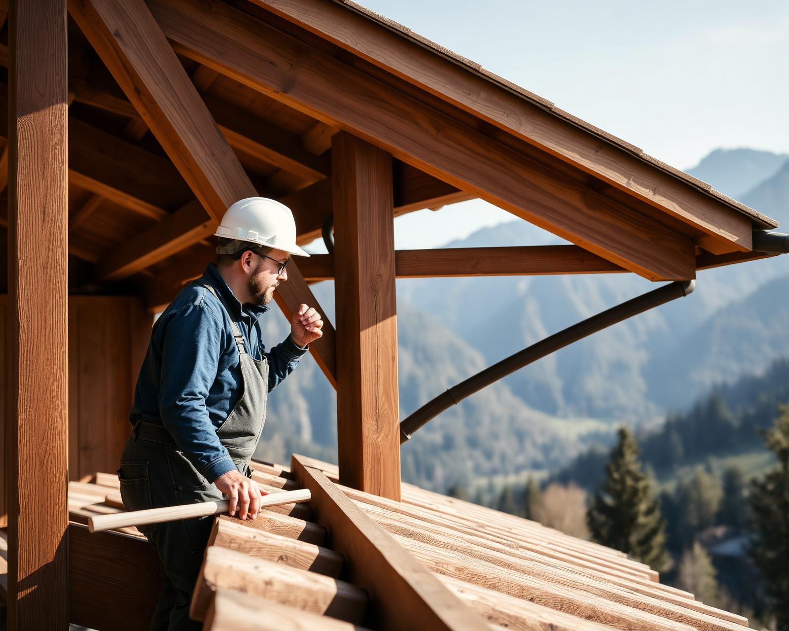 Copertura in legno con vista sulle montagne del Veneto, realizzata da PSK Costruzioni